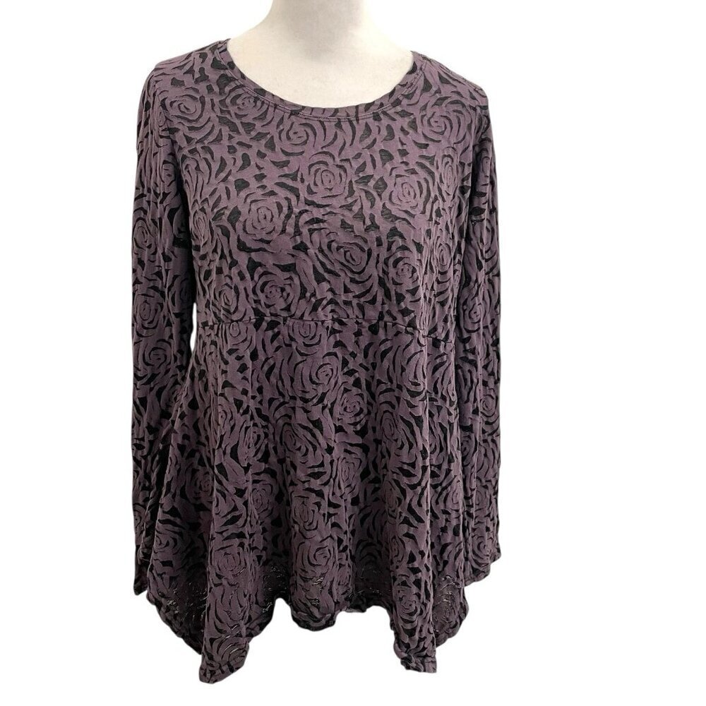 Cut Loose Rose Burnout Lace Tunic Top Blouse Peplum Romantic Y2K 90s size Medium
